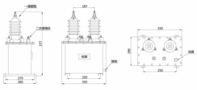 JDJ-3、6、10、12 油浸式电压互感器 外形与安装尺寸图