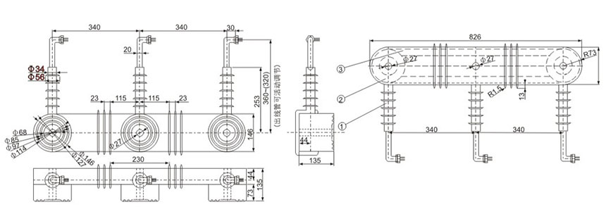 LJ-ZW3-10(12), LJ-ZW43 Current Transforme Outline and Dimensions of Installation, LJ-ZW3-10(12), LJ-ZW43 Zero-Sequence Protection Current Transformer